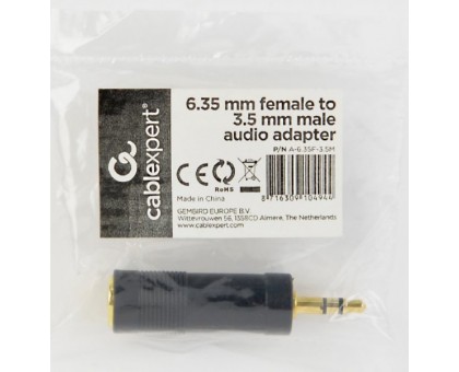 Адаптер Cablexpert A-6.35F-3.5M, аудио 6.35мм "мама"/аудио 3.5 мм "папа"