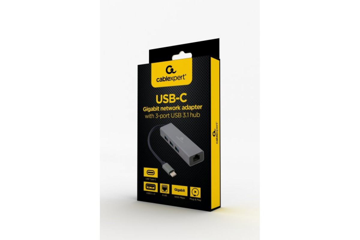 Cablexpert A-CMU3-LAN-01 Адаптер, с USB-С на Gigabit Ethernet, 3 Ports ...