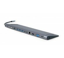 Адаптер Cablexpert A-CM-COMBO9-01, USB Type-C 9-в-1 (USB-хаб + HDMI/VGA/PD/картридер/LAN/3.5-мм аудио), серый