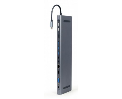 Адаптер Cablexpert A-CM-COMBO9-01, USB Type-C 9-в-1 (USB-хаб + HDMI/VGA/PD/картридер/LAN/3.5-мм аудио), серый