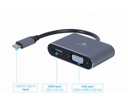 Адаптер-переходник USB-C на HDMI/VGA Cablexpert A-USB3C-HDMIVGA-01