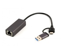 Адаптер Cablexpert A-USB3AC-LAN-01, з  USB Type-A/C на Gigabit Ethernet
