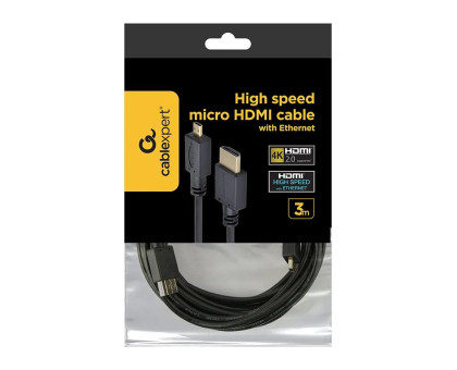 Кабель Cablexpert CC-HDMID-10, HDMI-D (micro) на HDMI V.2.0, 4К 60Гц, з позолоченими контактами, 3 м
