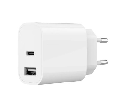 Мережевий зарядний пристрій Gembird TA-UC-2AC12-01, 1xUSB-A+1xUSB-C 5V/2.4A (12W), білий