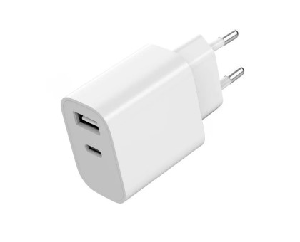 Мережевий зарядний пристрій Gembird TA-UC-2AC12-01, 1xUSB-A+1xUSB-C 5V/2.4A (12W), білий