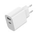 Мережевий зарядний пристрій Gembird TA-UC-2AC12-01, 1xUSB-A+1xUSB-C 5V/2.4A (12W), білий