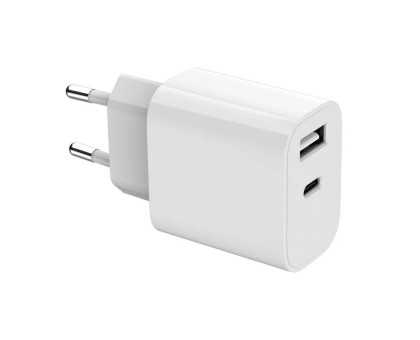 Мережевий зарядний пристрій Gembird TA-UC-2AC12-01, 1xUSB-A+1xUSB-C 5V/2.4A (12W), білий