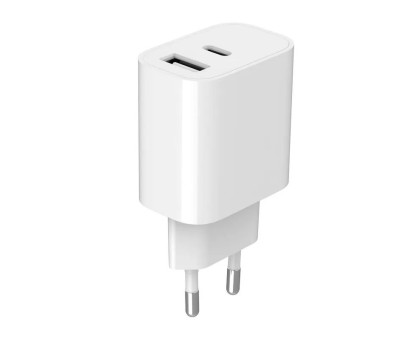 Мережевий зарядний пристрій Gembird TA-UC-2AC12-01, 1xUSB-A+1xUSB-C 5V/2.4A (12W), білий