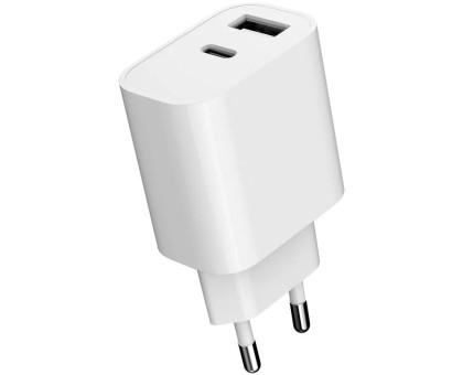 Мережевий зарядний пристрій Gembird TA-UC-2AC12-01, 1xUSB-A+1xUSB-C 5V/2.4A (12W), білий