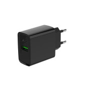 Мережевий зарядний пристрій Gembird TA-UC-PDQC20-01-BK, 1 USB-A + 1 Type-C (PD20Вт + QC3.0 18Вт), чорний