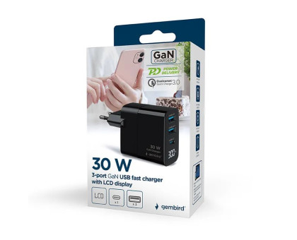 Мережеве ЗУ Gembird TA-UC-PDQC30LCD-BK-02