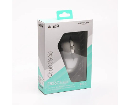 Миша бездротова A4Tech FB26CS Air2 (Smoky Grey) безшумна Fstyler, BT+RF (Combo), 2000DPI, USB, вбудований акумулятор, сірий+чорний