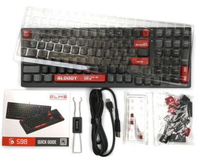 Механічна клавіатура A4Tech Bloody S98 (Bloody Red), червоні світчі, RGB підсвічування клавіш, USB, чорна