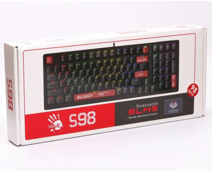 Механічна клавіатура A4Tech Bloody S98 (Bloody Red), червоні світчі, RGB підсвічування клавіш, USB, чорна