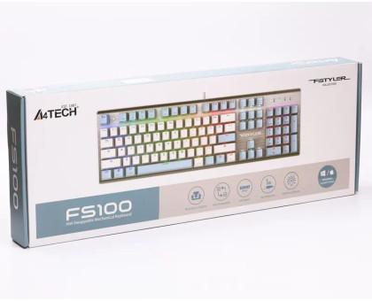 Клавіатура A4Tech FS100 (Icy Blue) механічна ігрова, неонове підсвічування, USB, FS Switches, срібляста