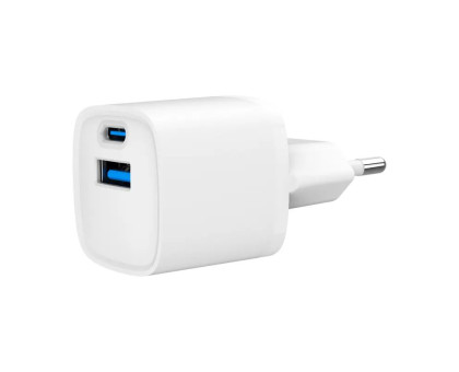 Мережевий зарядний пристрій Gembird TA-UC-PDQC20-W-01, 1 USB-A + 1 Type-C (PD20Вт + QC3.0 18Вт), білий