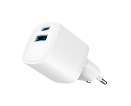 Мережевий зарядний пристрій Gembird TA-UC-PDQC20-W-01, 1 USB-A + 1 Type-C (PD20Вт + QC3.0 18Вт), білий