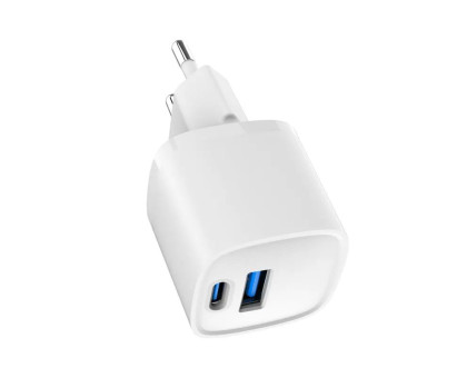 Мережевий зарядний пристрій Gembird TA-UC-PDQC20-W-01, 1 USB-A + 1 Type-C (PD20Вт + QC3.0 18Вт), білий