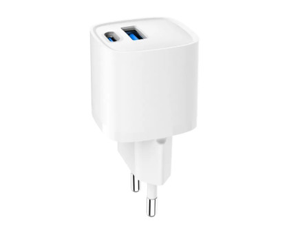 Мережевий зарядний пристрій Gembird TA-UC-PDQC20-W-01, 1 USB-A + 1 Type-C (PD20Вт + QC3.0 18Вт), білий