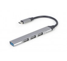 Хаб Gembird UHB-CM-U3P1U2P3-03 Type-C на 4 порта (1xUSB3.1 + 3xUSB2.0), металл, серебряный