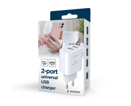 Мережевий ЗП Gembird TA-UC-2A12-01-BK, 2 USB-A 5V/2.4A (12W), чорний