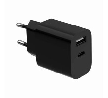 Сетевое зарядное устройство Gembird TA-UC-2AC12-01-BK, 1xUSB-A+1xUSB-C 5V/2.4A (12W), черное