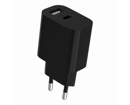 Мережевий зарадний пристрій Gembird TA-UC-2AC12-01-BK, 1xUSB-A+1xUSB-C 5V/2.4A (12W), чорний