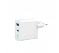 Мережевий ЗП Gembird TA-UC-PDQC45L-W-01, 1 USB-A + 1 Type-C (PD45Вт + QC3.0 18Вт), білий