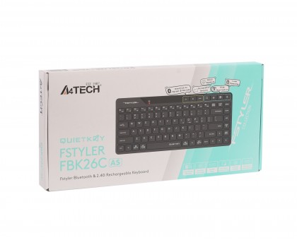 Клавіатура бездротова A4Tech FBK26C AS (Black) (BT + 2.4 ГГц) Fstyler, з акумулятором, quiet key, чорний