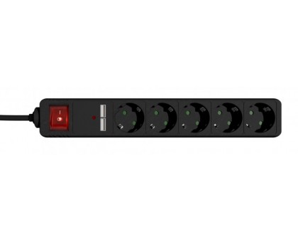 Мережевий подовжувач Energenie SPG5-U2-5-02, чорний, 1.5 м кабель, 5 розеток, USB зарядка 2 А Мережевий подовжувач Energenie SPG5-U2-5-02, чорний, 1.5 м кабель, 5 розеток, USB зарядка 2 А