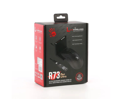 Миша ігрова бездротова Bloody R73 Ultra Duo (Black), вбудований акумулятор, оптична 20000 CPI, сенсор Alpha 20K Engine, чорна