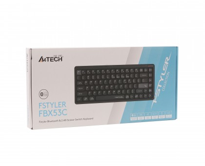 Клавиатура беспроводная A4Tech FBX53C (Black), Fstyler, ножничные переключатели, Bluetooth / 2.4 ГГц, с аккумулятором, черная Клавиатура беспроводная A4Tech FBX53C (Black), Fstyler, ножничные переключатели, Bluetooth / 2.4 ГГц, с аккумулятором, черная