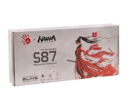 Механічна ігрова клавіатура Bloody S87 (Naraka), червоні світчі, USB, RGB червоне підсвічування, BLMS Red Plus Switch