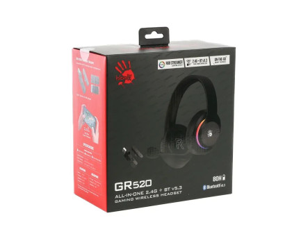 Гарнітура ігрова бездротова Bloody GR520 (Black) з RGB підсвічуванням, чорний колір
