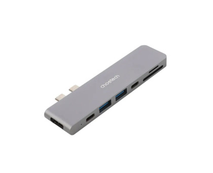 Док станція (мультиадаптер) Choetech HUB-M14-GY-V2, USB Type-C 7-в-1 (HDMI/картрідер/USB-A/USB-C), для MacBook Pro/Air, алюміній