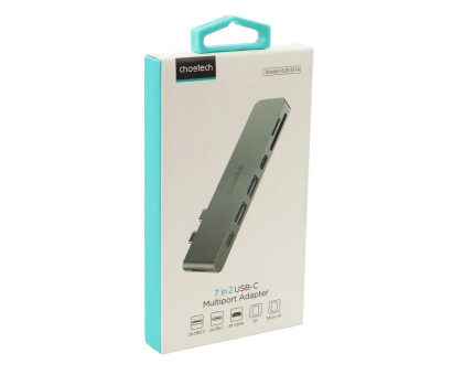 Док станція (мультиадаптер) Choetech HUB-M14-GY-V2, USB Type-C 7-в-1 (HDMI/картрідер/USB-A/USB-C), для MacBook Pro/Air, алюміній