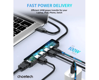 Адаптер Choetech HUB-M80-BK, USB Type-C 5-в-1