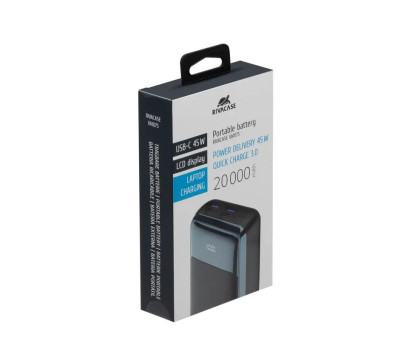 Портативний зарядний пристрій (павербанк) RIVACASE RIVAPOWER VA1075 (Black), 20000 mA, QC/PD 45W, з LCD, чорний