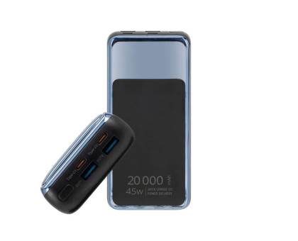 Портативний зарядний пристрій (павербанк) RIVACASE RIVAPOWER VA1075 (Black), 20000 mA, QC/PD 45W, з LCD, чорний