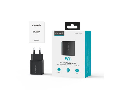 Мережевий зарядний пристрій Choetech PD6052-EU-BK, USB-A/USB-С