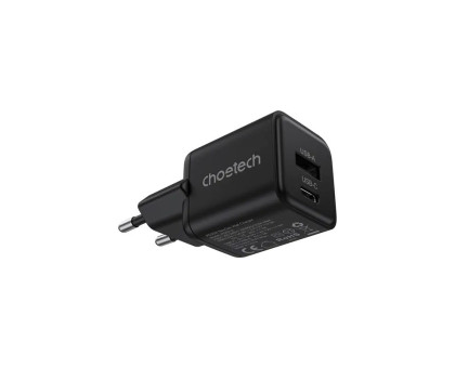 Мережевий зарядний пристрій Choetech PD5012-EU-BK, USB-A/USB-C, 30Вт, QC3.0/PD/PPS