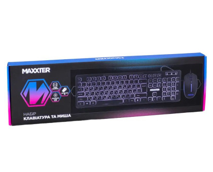 Комплект (клавіатура + миша) Maxxter KMS-CM-04UL-UA, дротовий, підсвічування, мультимедія, чорний