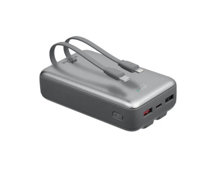 Портативний зарядний пристрій (павербанк) RIVACASE RIVAPOWER VA2612 (Grey), 20000 mA, QC/PD 30 Вт, 2 вбудованих кабелі, сірий