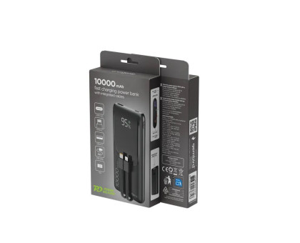 Портативний зарядний пристрій (павербанк) Energenie PB10-PD20-LCD-01 Black 10000 mAh PD 20W з вбудованими кабелями