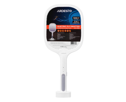 Електричний знищувач комах ARDESTO, сітка 3000 В, акум. 1200 мА•год, USB micro-B > USB-A, білий