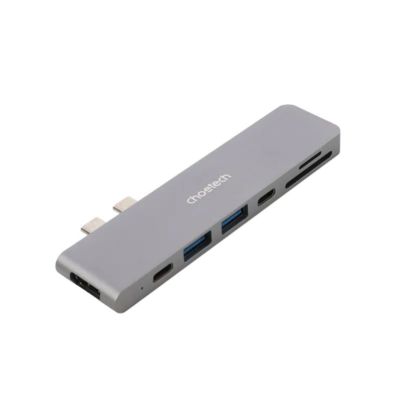 Док станція (мультиадаптер) Choetech HUB-M14-GY-V2, USB Type-C 7-в-1 (HDMI/картрідер/USB-A/USB-C), для MacBook Pro/Air, алюміній